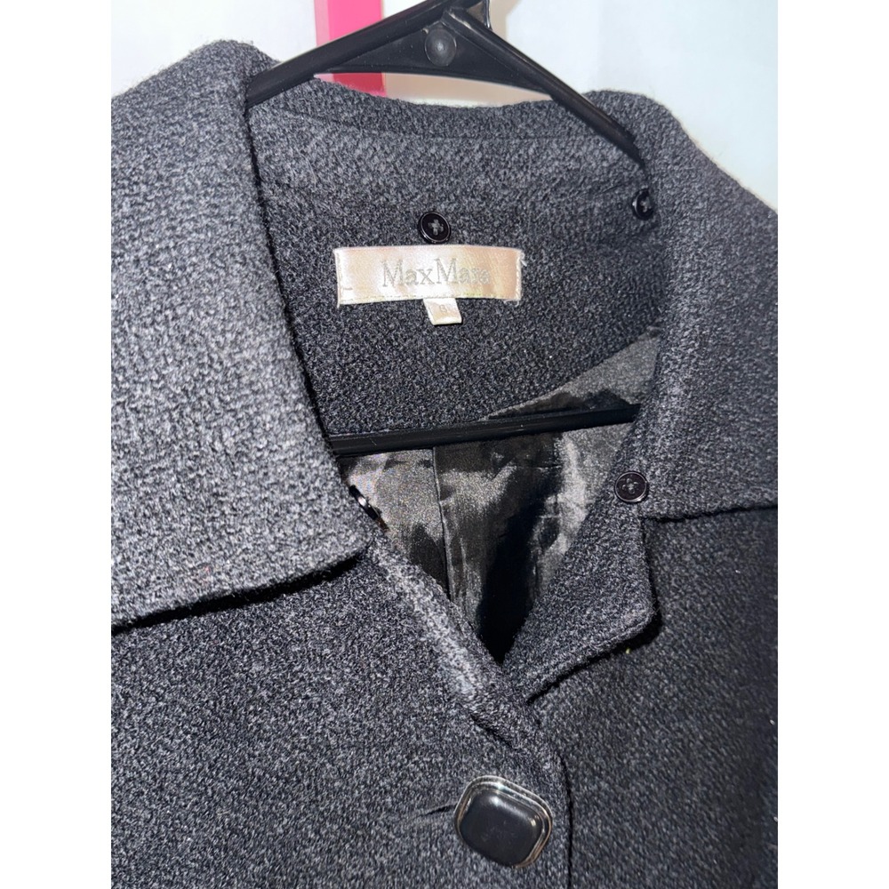 MaxMara Black Button Front Studded Sleeve Flare Coat Women's - Picture 2 of 13